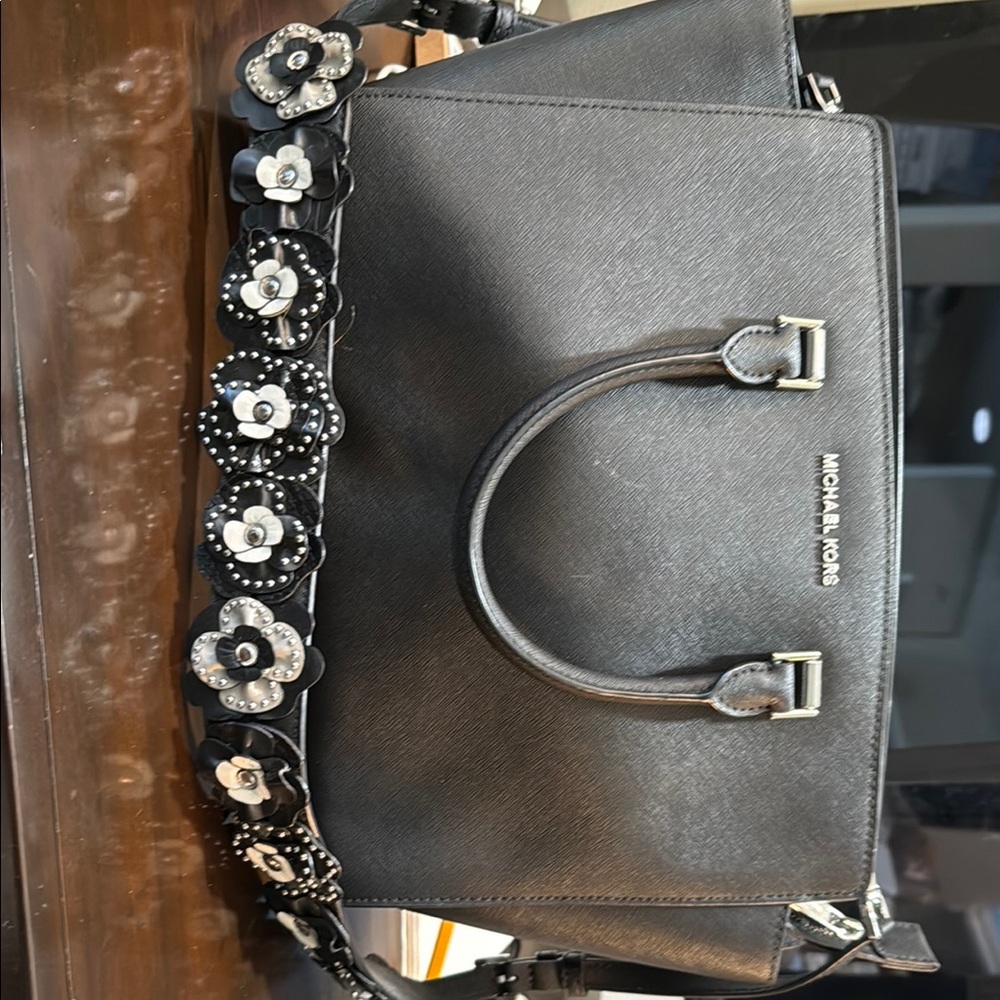 Michael Kors Black Handbag with Floral Strap